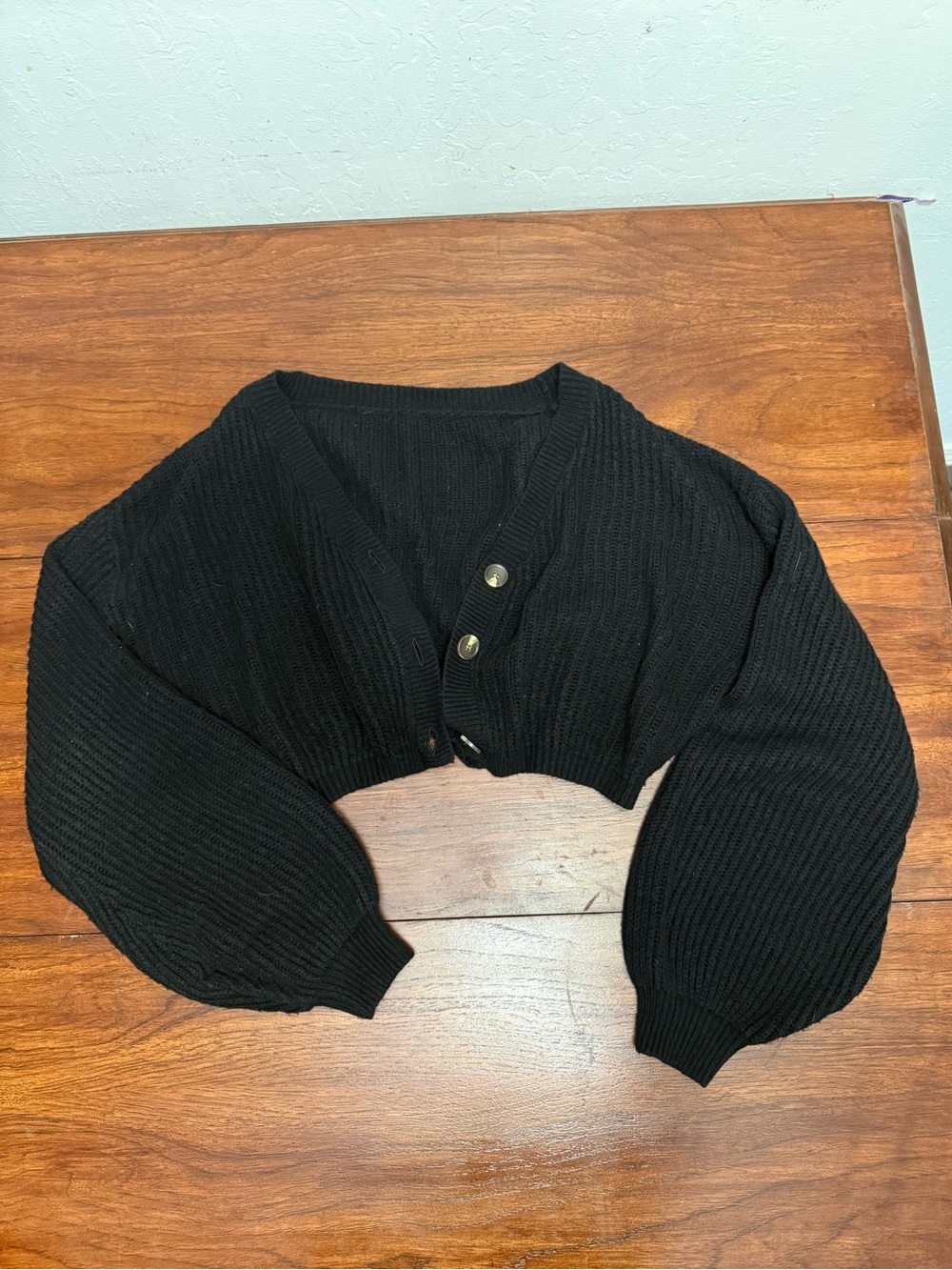 SHEIN Black Cropped Button Cardigan